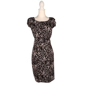 Y2K Bisou Bisou Leopard Print Sheath Dress Women's 14
